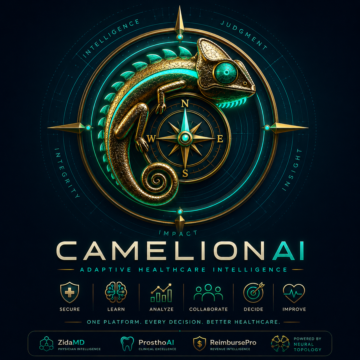 CamelionAI — chameleon compass emblem